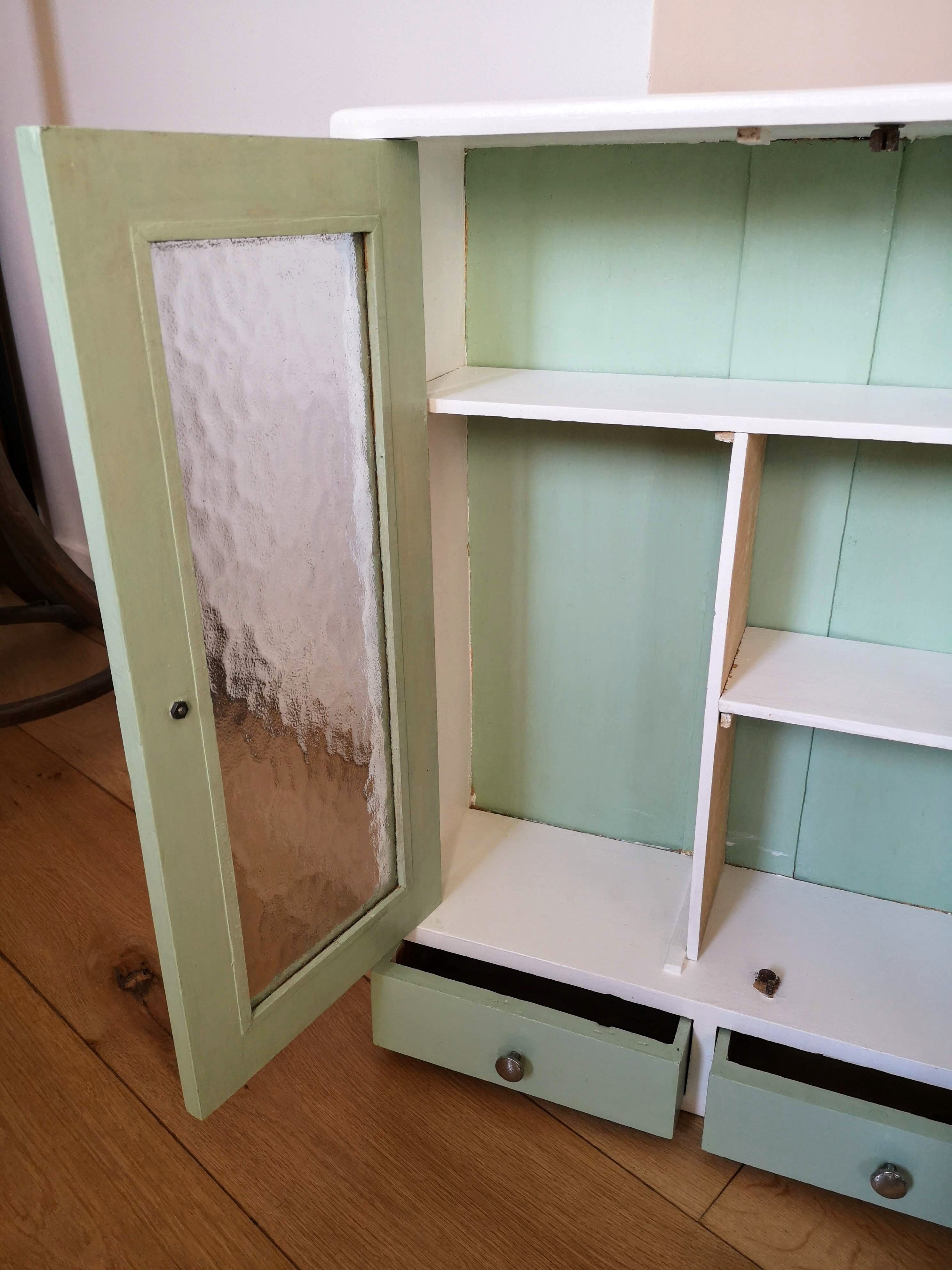 50s vintage medicine cabinet white celadon wood of poplar