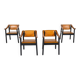 Mid-Century Modern 4 Armchairs in the style of Scarpa, Wood and Leather, Italy, 1960s