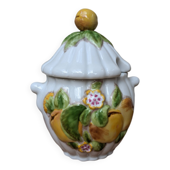 Old ceramic sugar bowl with yellow fruit motif