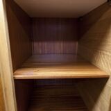 French wardrobe with tapered legs, 3 doors, 1 mirror (27*130), and 1 drawer.