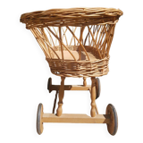 Doll cradle in vintage rattan ht total 52cm