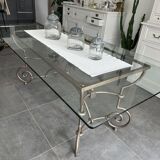 Roche Bobois glass and steel dining table and 6 chairs