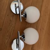 Pair of metal and opaline wall lights