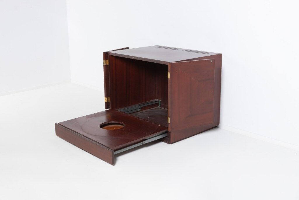 Vintage bar cabinet with brass markings