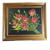 Nature morte aux roses – Huile sur toile signée et datée 1977 –Cadre bois