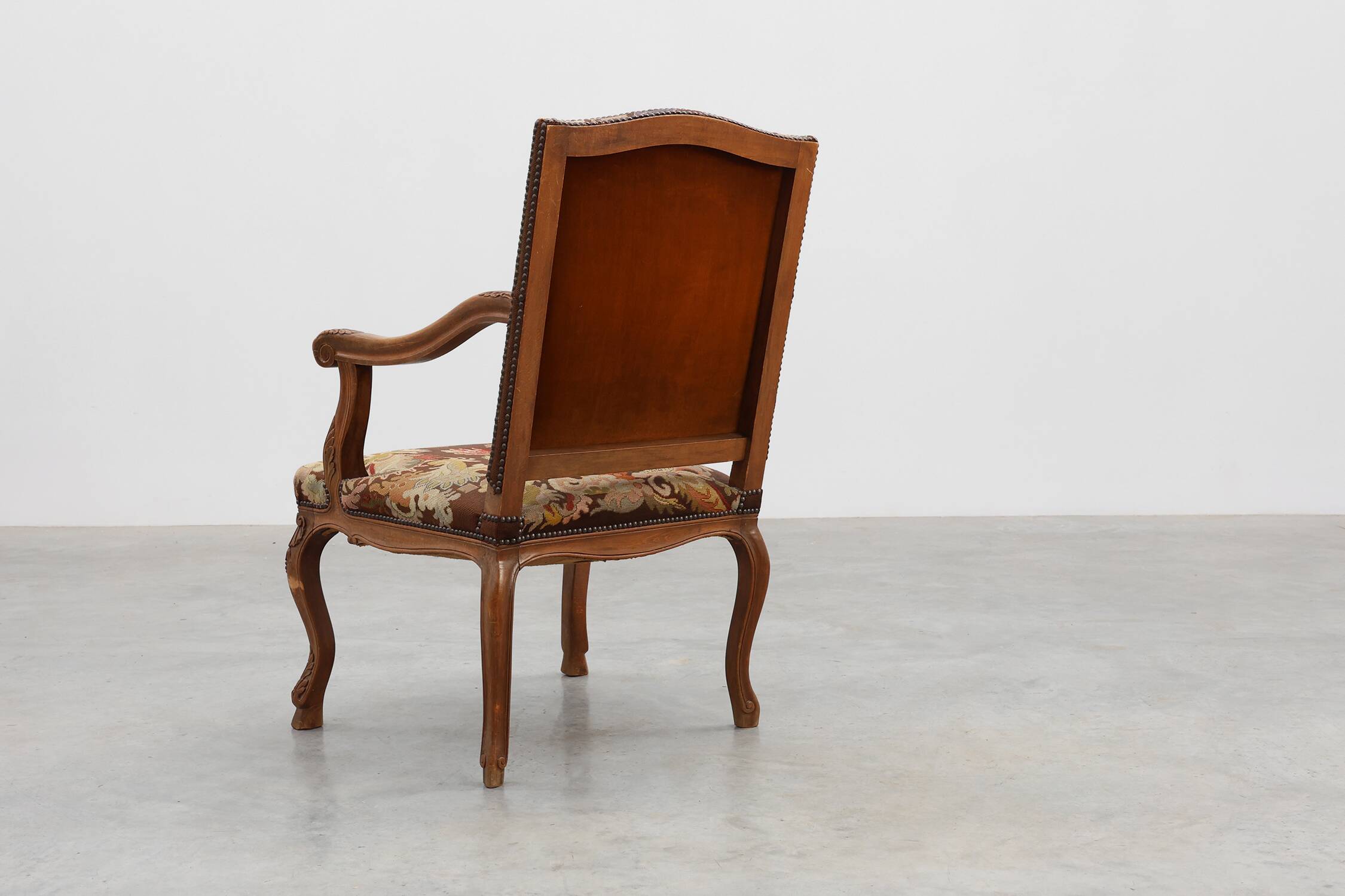 Louis XV Style Carved Walnut Armchair with Needlepoint Upholstery, France