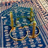 Coffee table, brass and glass, modular, set of 3, italy 1970s