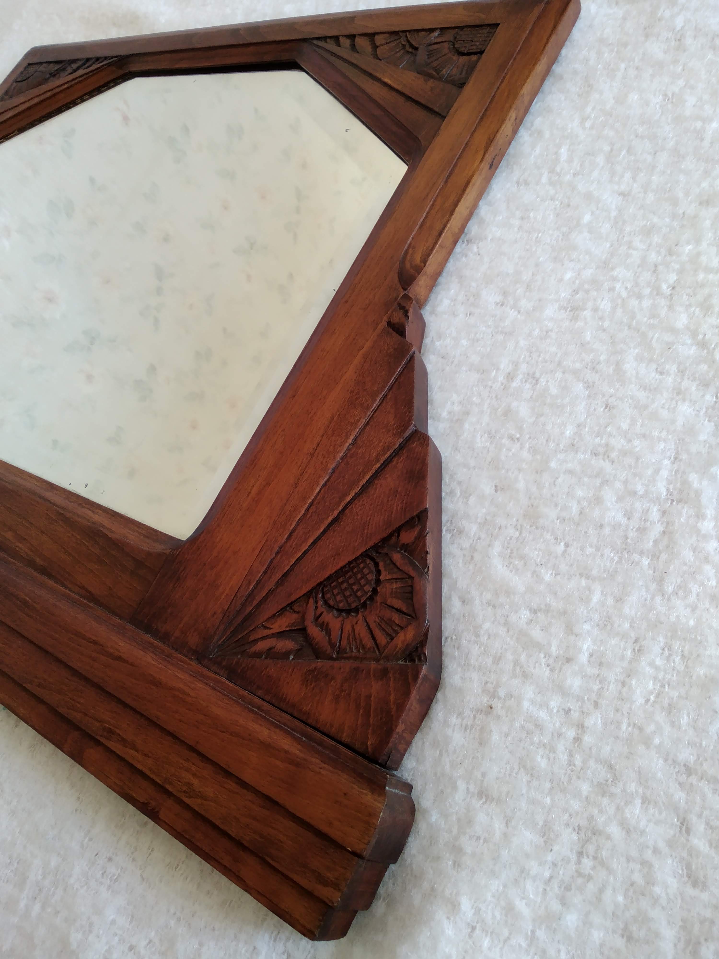 Miroir Art Déco bois sculpté 86 X 53
