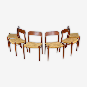 Set de 6 chaises danoise de Niels O. Moller en teck et cordage 1950