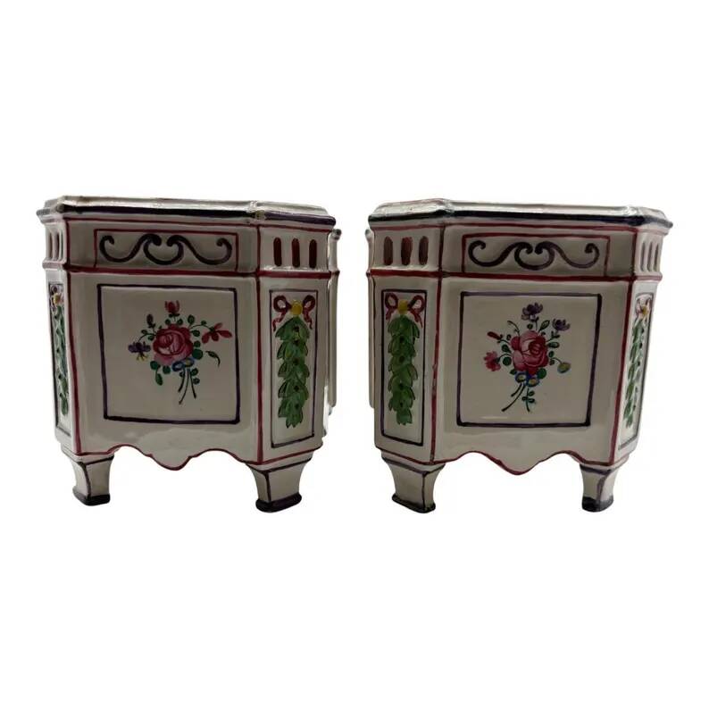 Pair of onion pots Samson 19th century Polychrome earthenware Strasbourg style Antique cache pots