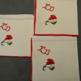Lot de 10 serviettes de table à décor de fleurs des champs monogramme FD
