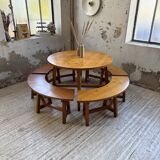 Set of round table and 4 rounded benches, 1950