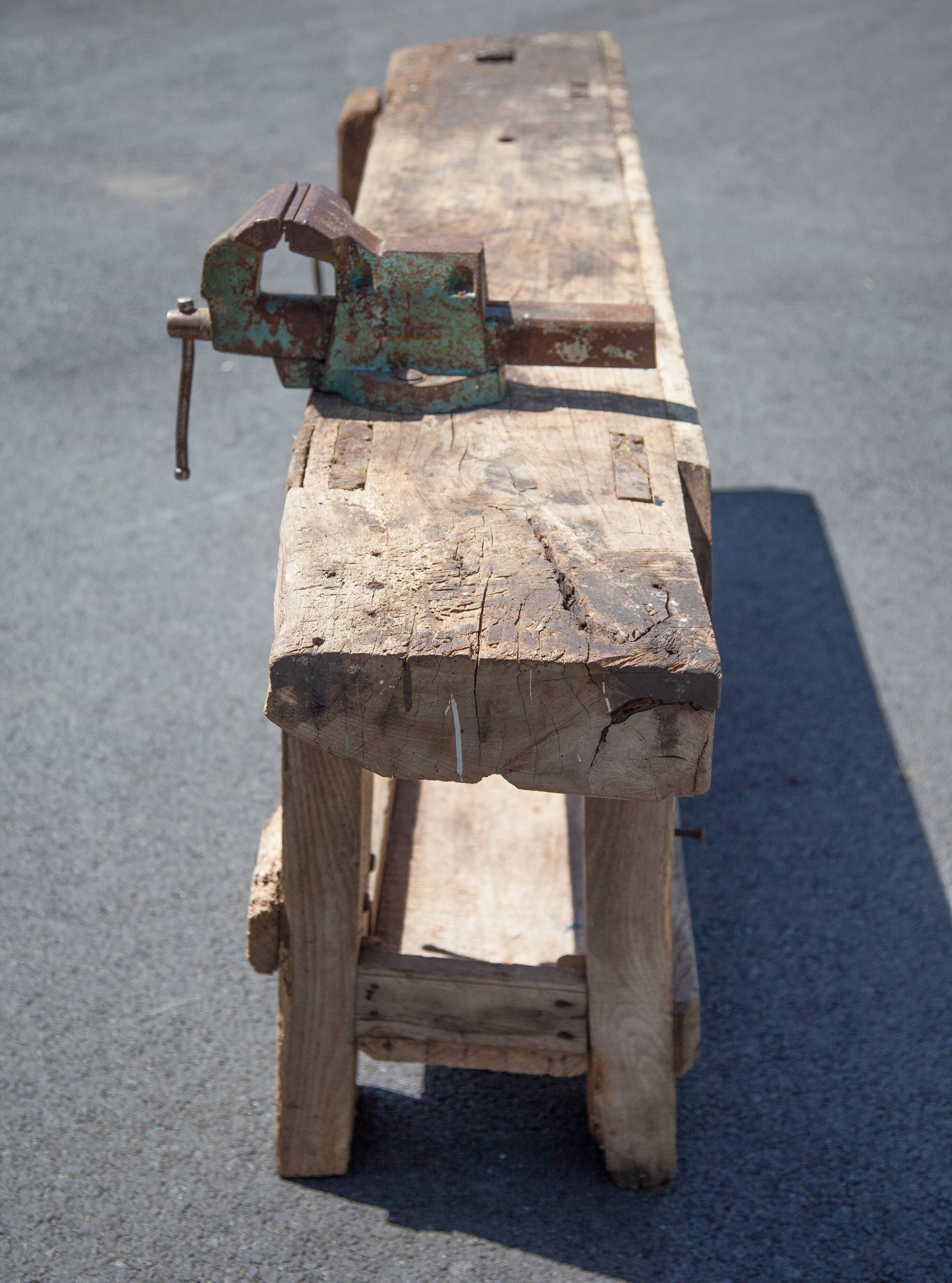 Large carpenter's workbench, old workbench, wooden workbench, industrial decoration