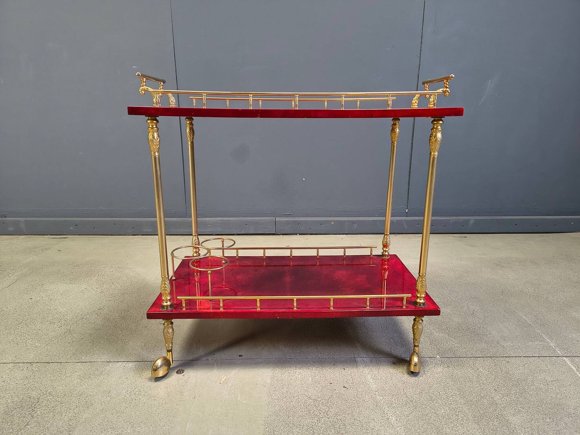 Rare Italian lacquered goatskin / parchment serving bar cart by Aldo T