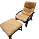 Vintage camel leather lounge chair with ottoman – wooden frame – 1970s