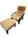 Vintage camel leather lounge chair with ottoman – wooden frame – 1970s