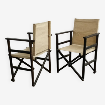 Pair folding chairs with canvas seats