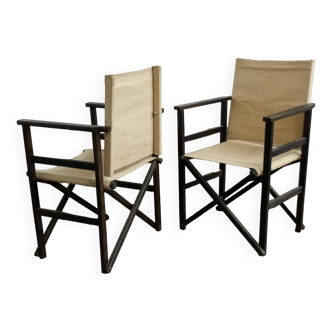 Pair folding chairs with canvas seats