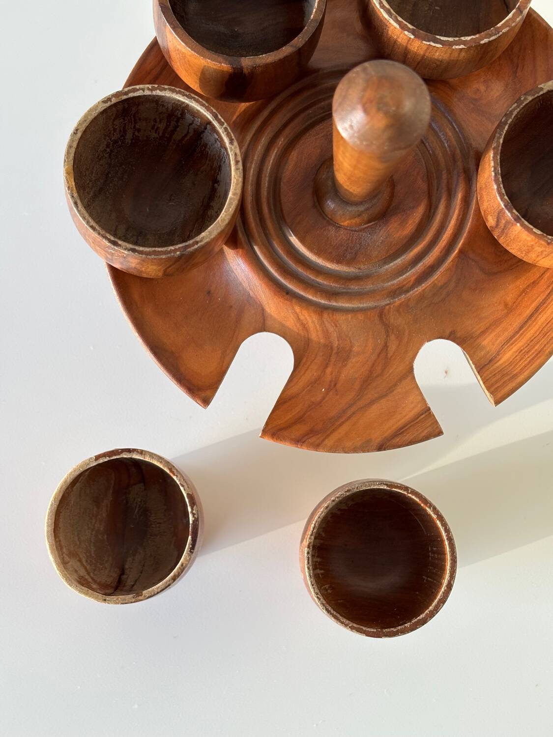 Wooden egg cups on a stand
