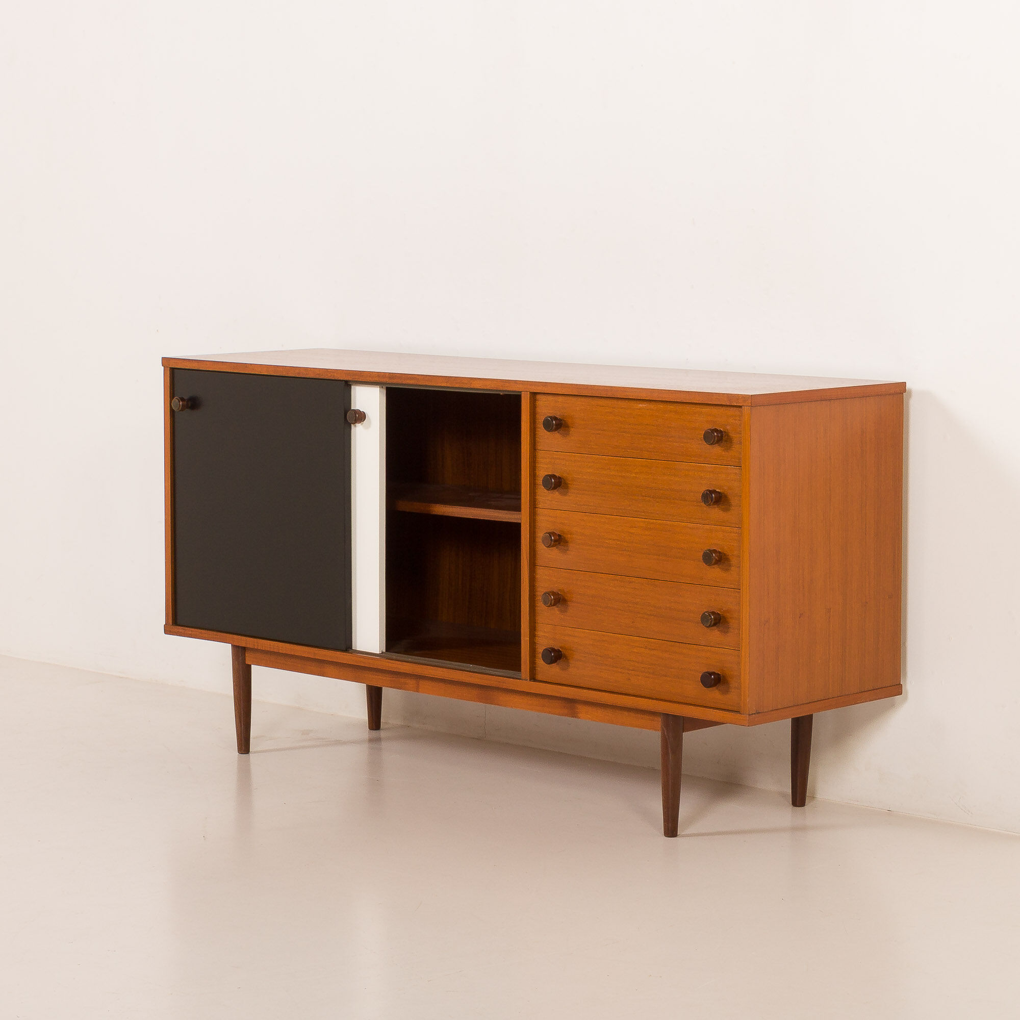 Vintage teak sideboard in the style of Charlotte Perriand, 1970s