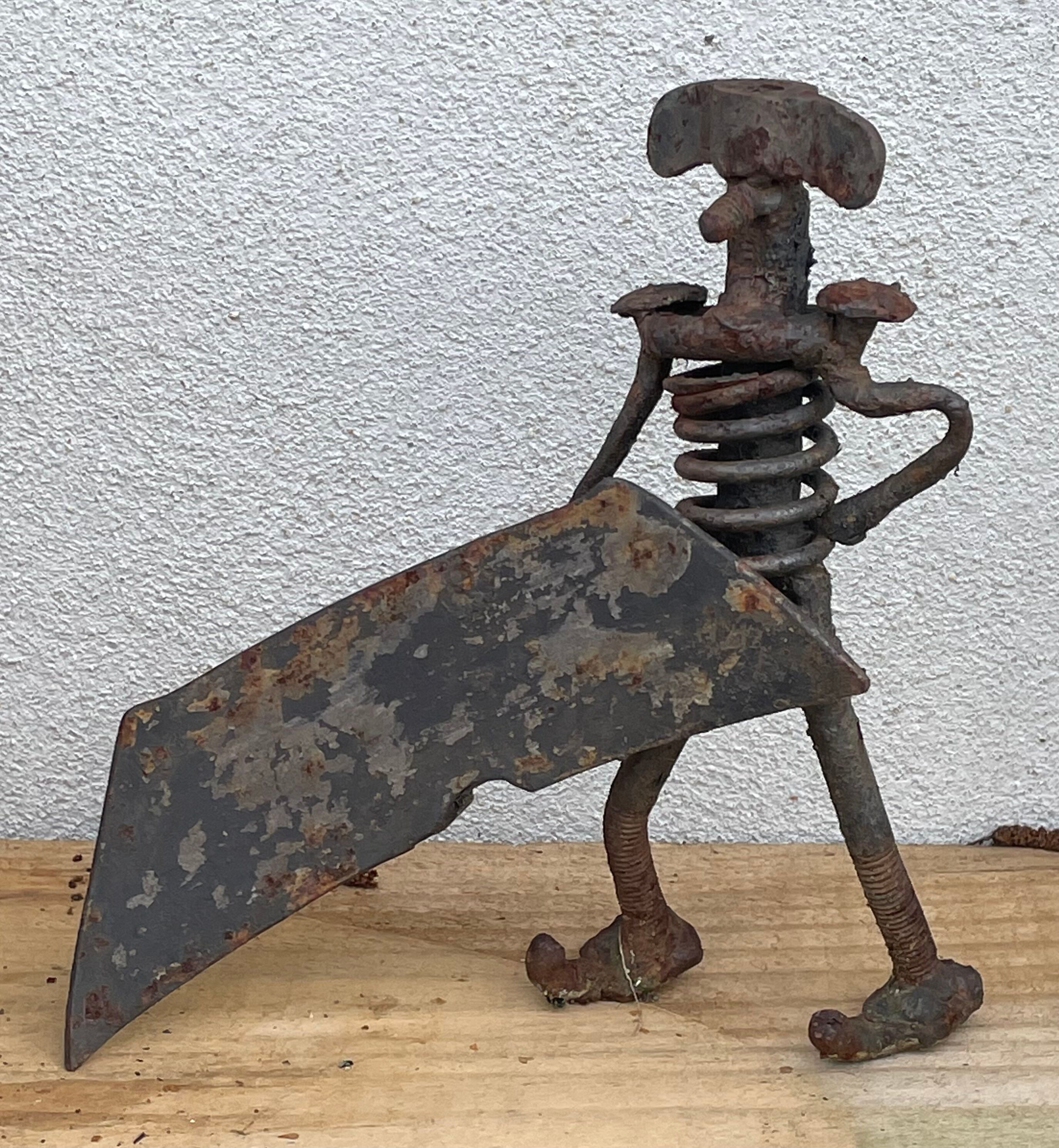 Vintage sculpture in recovered metal, La corrida and its actors