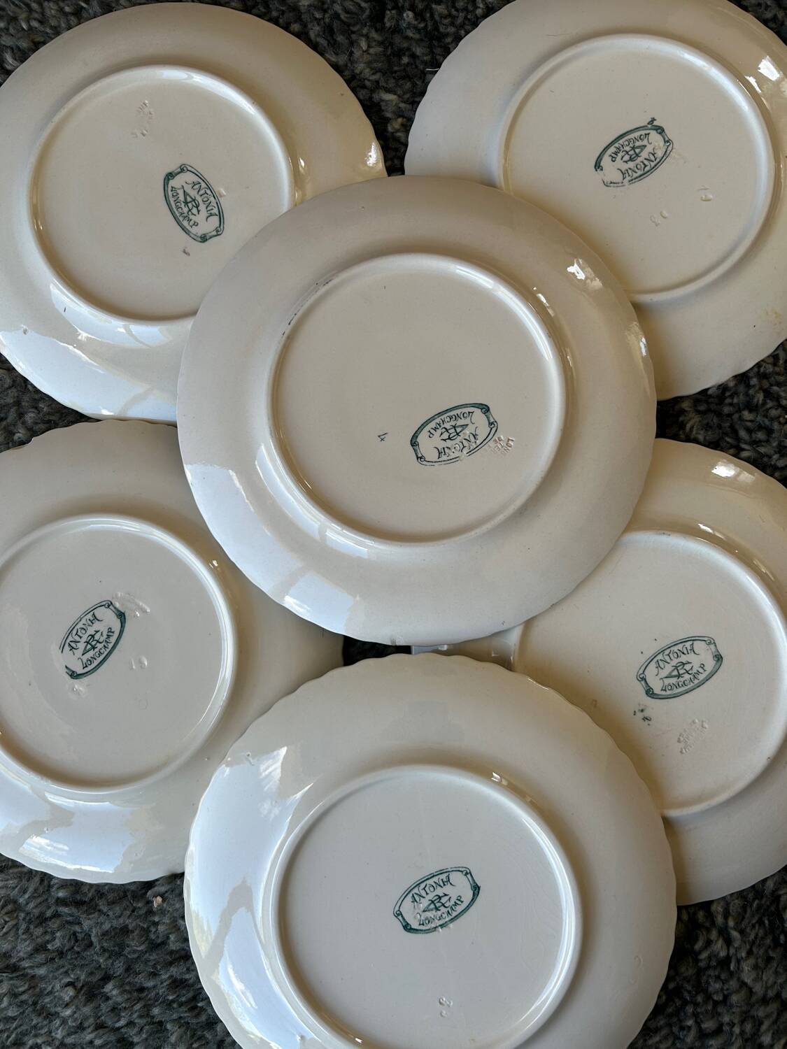 Antique flat plates, Longchamp Antonia ironstone.