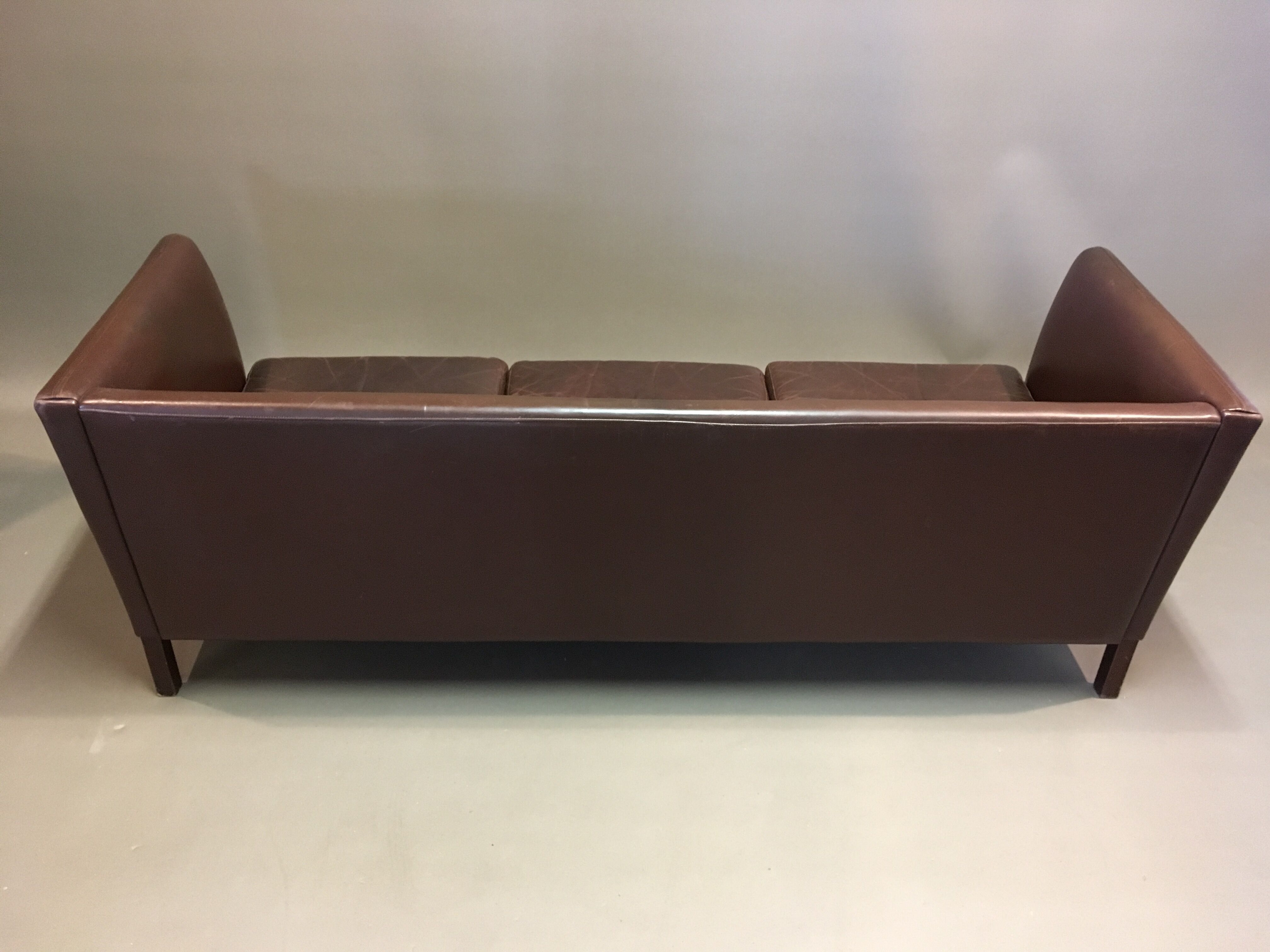 3-seater brown leather sofa Scandinavian design 1960.