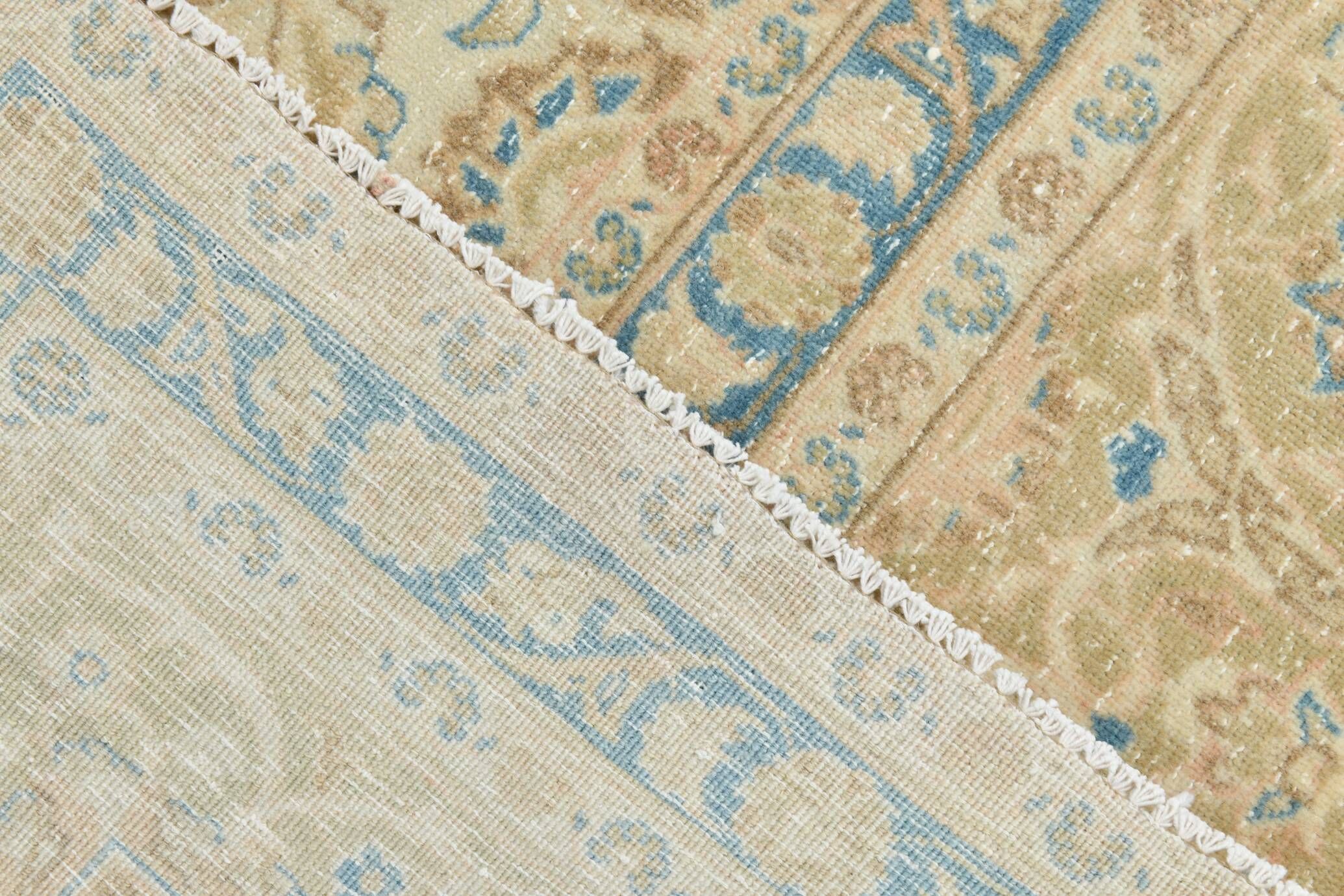 Sky Blue Hand Knotted Antique Vintage Persian Tabriz Rug, 293x407 Cm