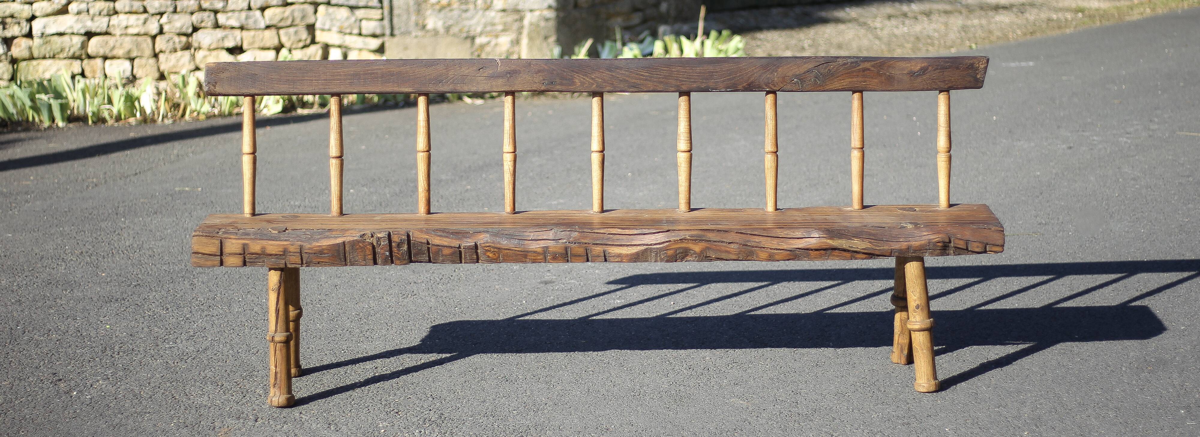 Large vintage wooden bench, old wooden bench, handcrafted bench, brutalist, entrance hall