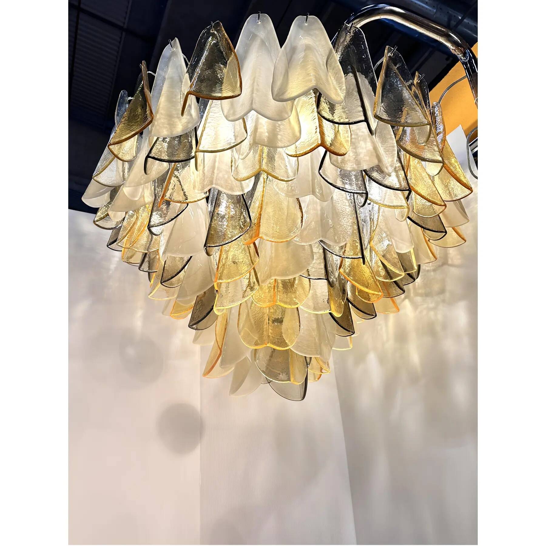 Venetian Amber and Fumè Multicolor “Rondini” Murano Glass Chandelier