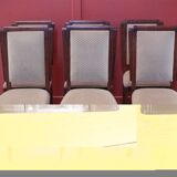 Six Art Deco chairs. Oak and original crushed velvet.