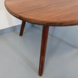 Vintage round brutalist coffee table in solid oak wood from the 50s