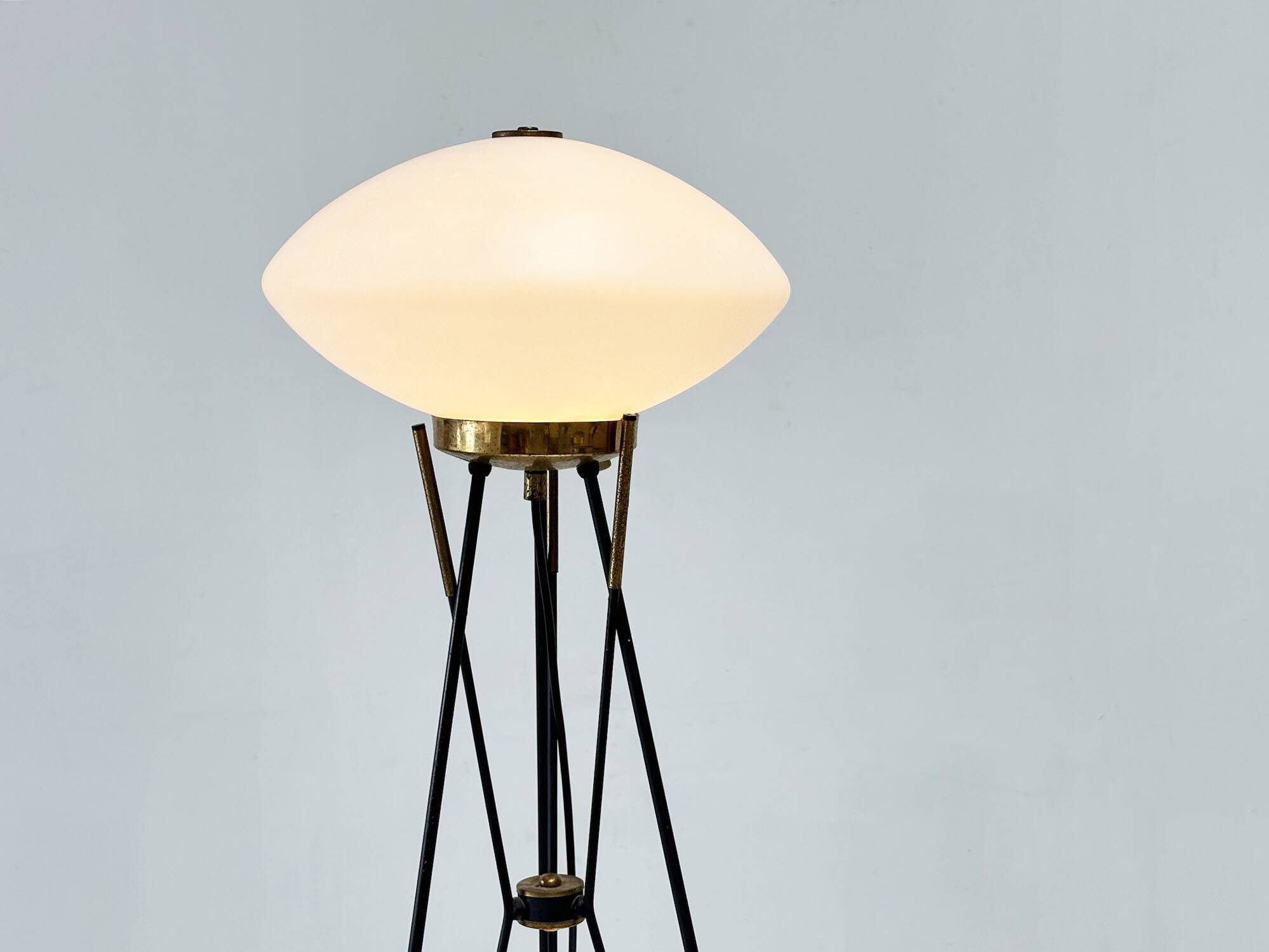 Elegant Italian floor lamp with a white opaline shade.