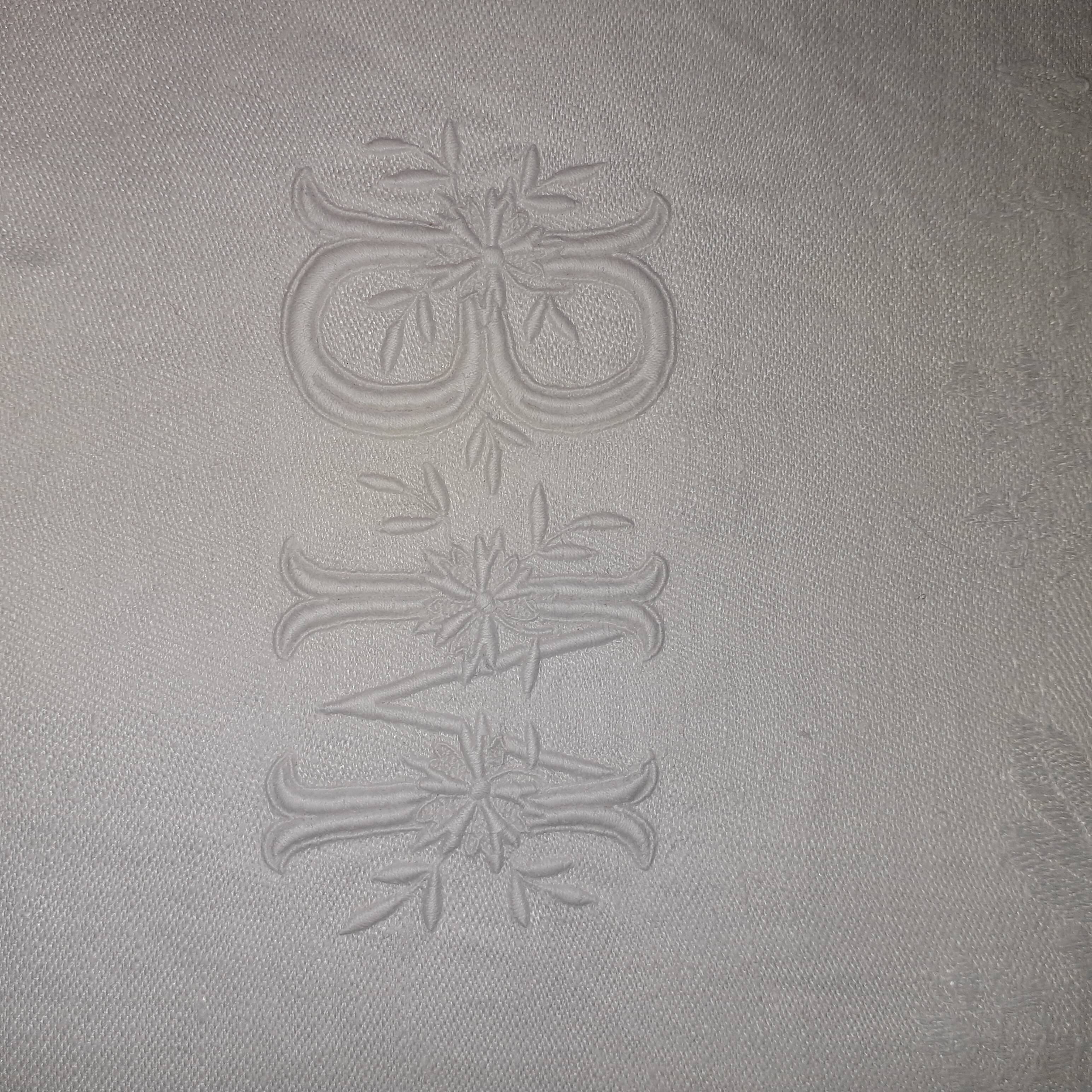 15 white damask towels with mongram