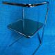 Vintage 1970s coffee table square chrome base u-shaped oval profile