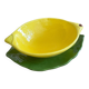 Ceramic dish/bowl in the shape of a lemon fruit and its decorative leaf