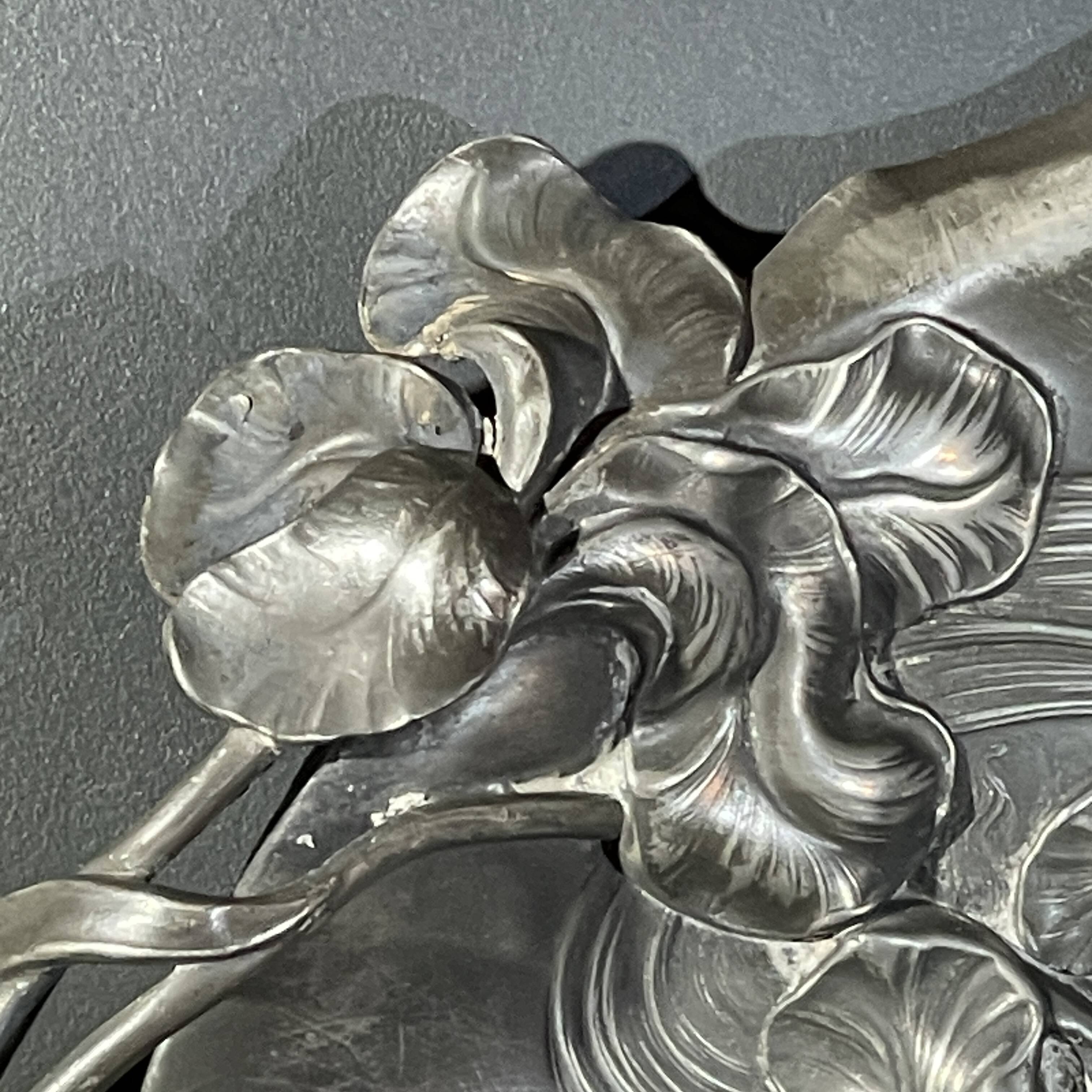 WMF "Woman with Irises" No. 290 Art Nouveau openwork tray, silver-plated metal, ca 1906