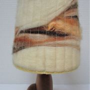 Wood lamp and vintage wool lampshade vintage, 70s
