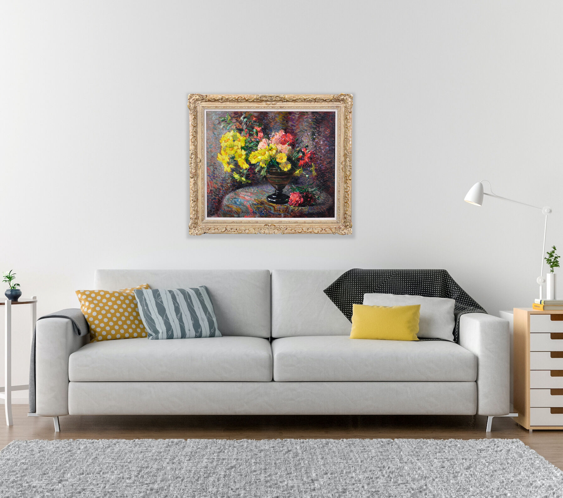 Jean Chaleye 1878-1960.Still Life Carnations & Marigolds.Framed Oil On Board.