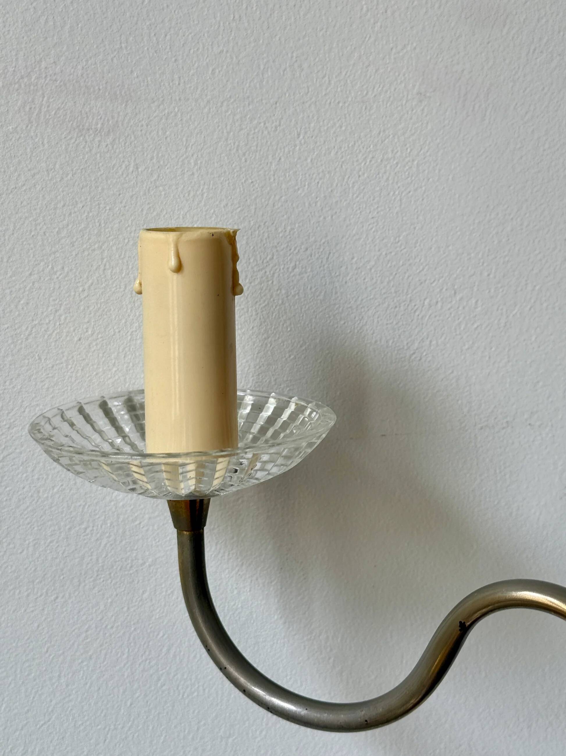 Vintage brass and glass three-branch chandelier