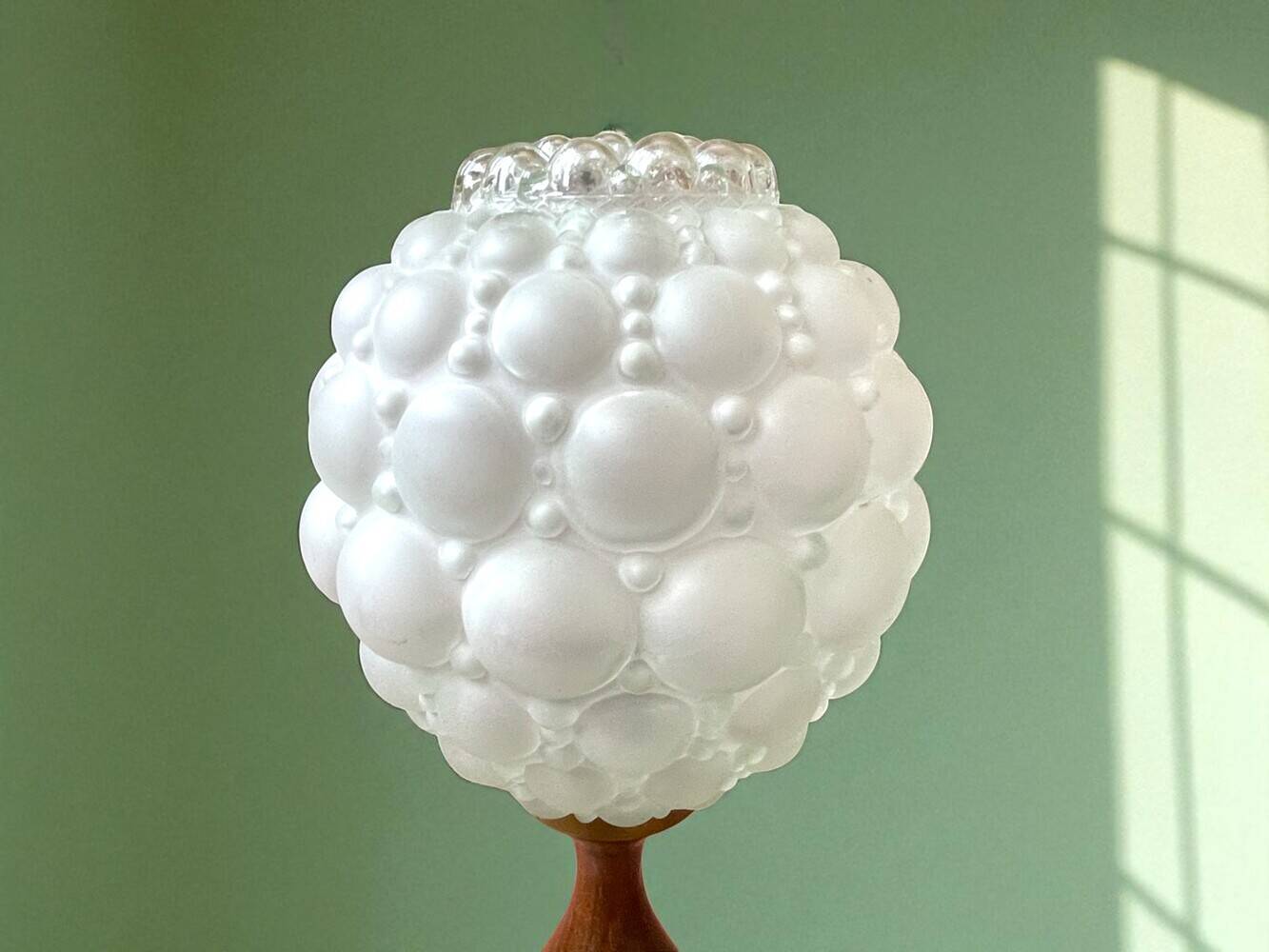 Large wood table lamp with frosted glass