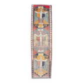 Tapis couloir vintage turc Oushak fait main en laine et coton rose 97x323