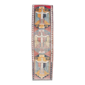 Vintage Turkish Oushak Handmade Wool Cotton Pink Runner Rug 97x323