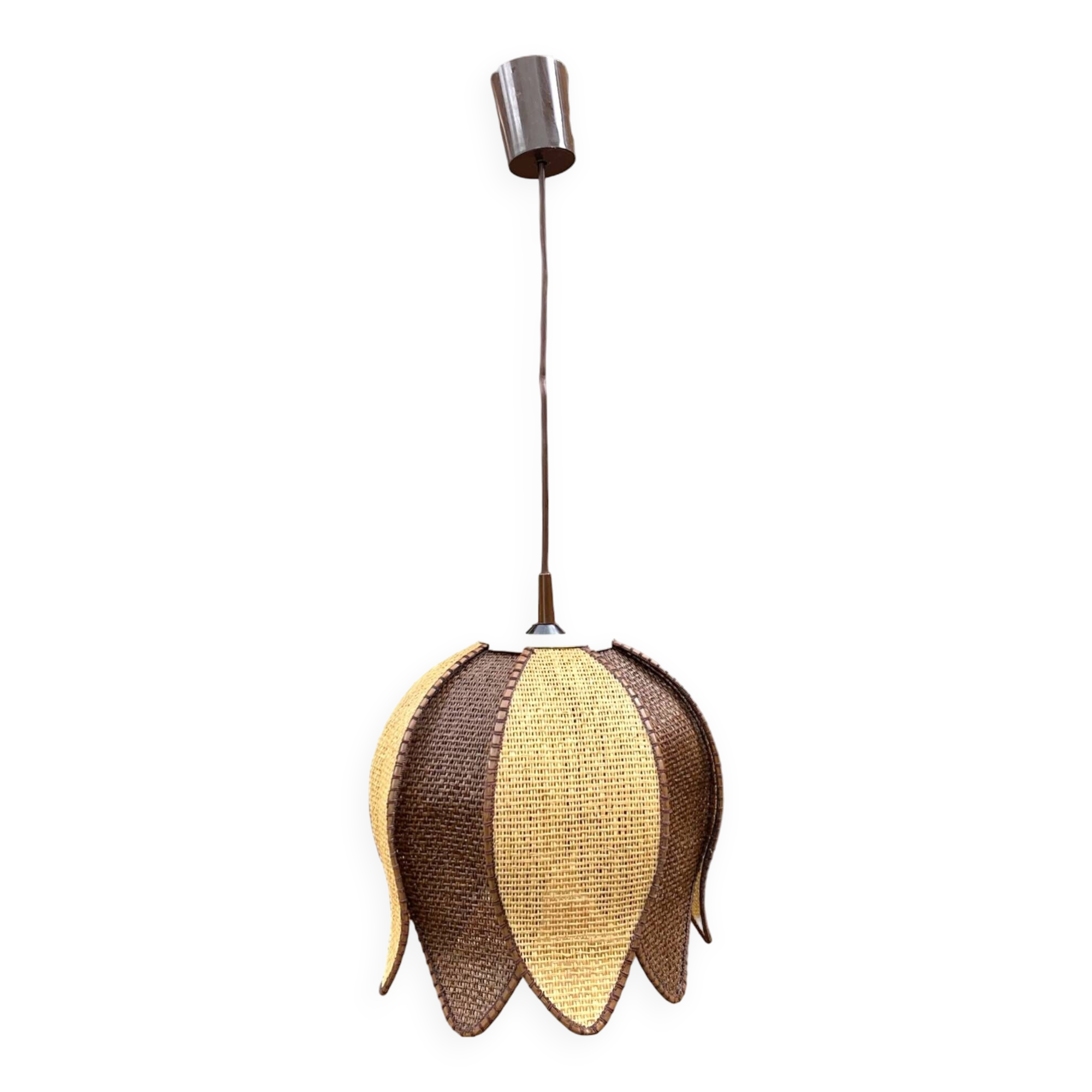 Vintage lotus flower pendant in two-tone braided rope