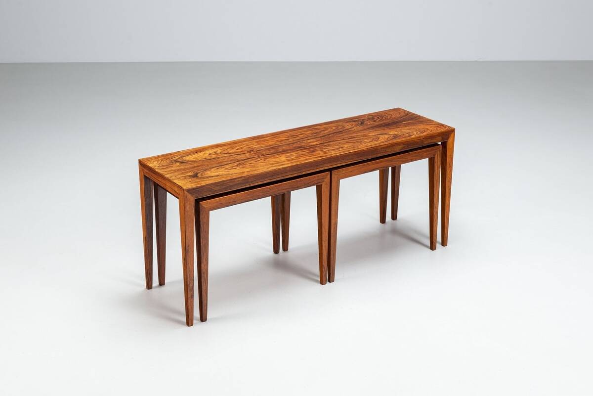 Severin Hansen large set of 3 nesting tables in rosewood Haslev Denmark 1960