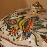 Antique French Faience Lidded Bowl Tureen Hand Painted with Flowers and Insects