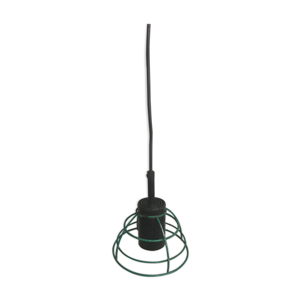 Suspension ancienne métal noir armature vert années 70 vintage