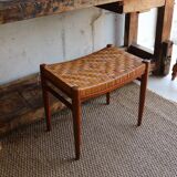 60s stool in teak and braided rush