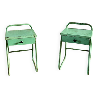 Paire de tables de chevet industrielles vintage dans le style Jean Prouvé