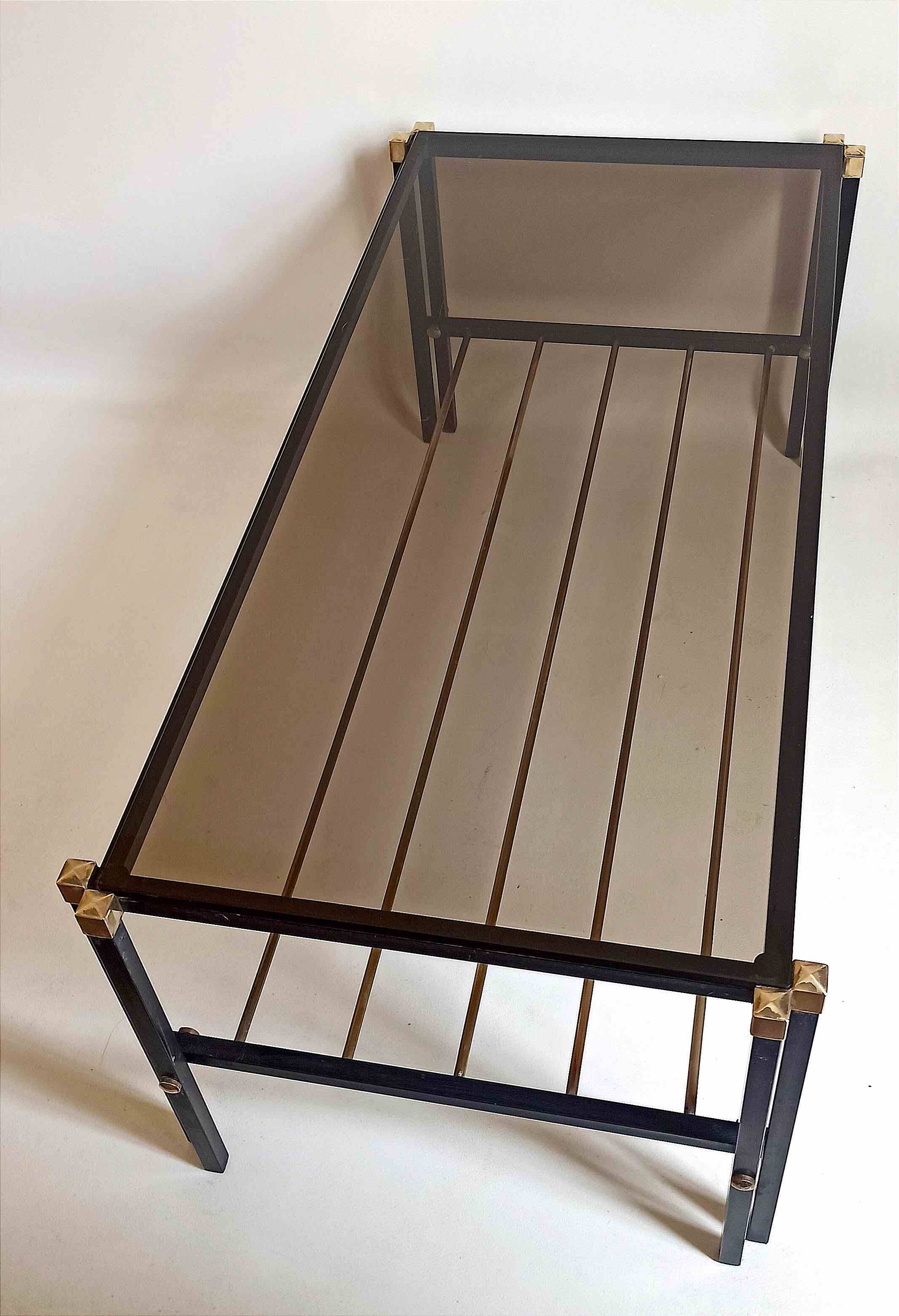 Magazine holder coffee table 1960s smoked glass, metal and brass Width 94.2 cm